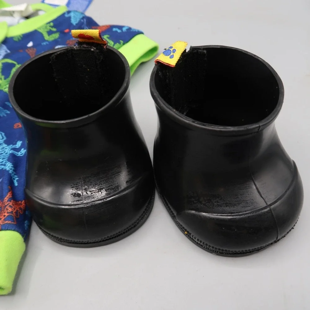 Build A Bear Shoes Black Rain Boots & Dinosaur Outfit Set of  lot